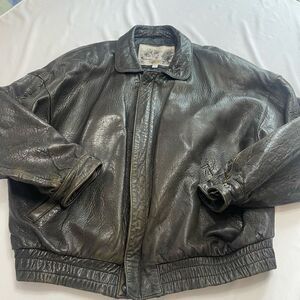 Luis Alvear VTG Black Leather Bomber Jacket Size XL